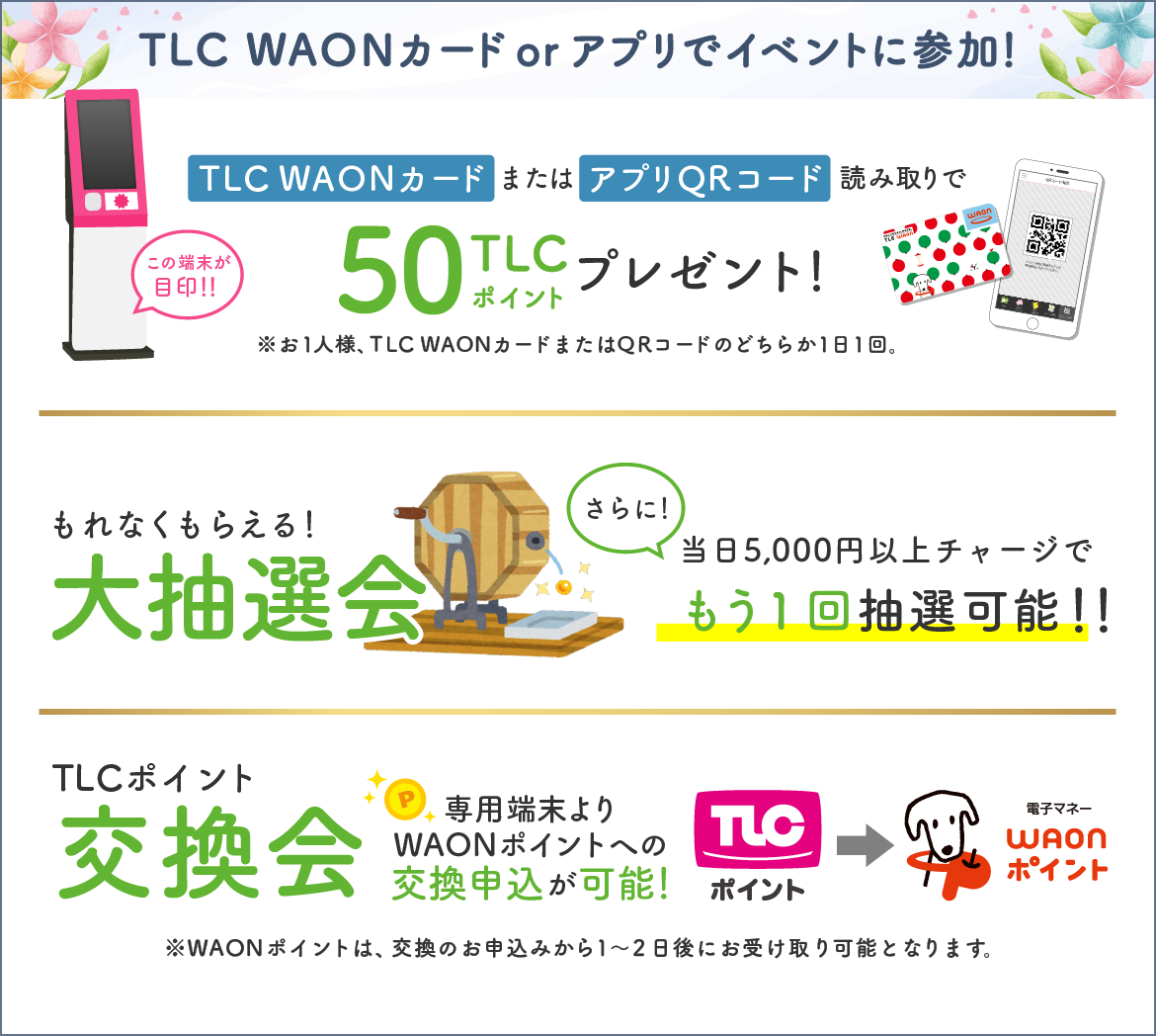 TLC WAONカードまたはアプリでイベントに参加!来場ポイント・大抽選会・ポイント交換会・アンケートでQUOカードPayプレゼント開催!